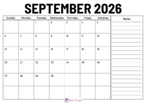 September 2026 Calendar With Notes