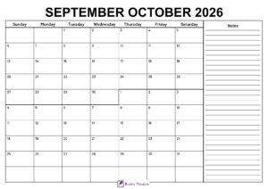 September October 2026 Calendar With Notes